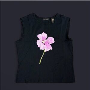 Context Black Muscle Tee with Pink Floral Accent